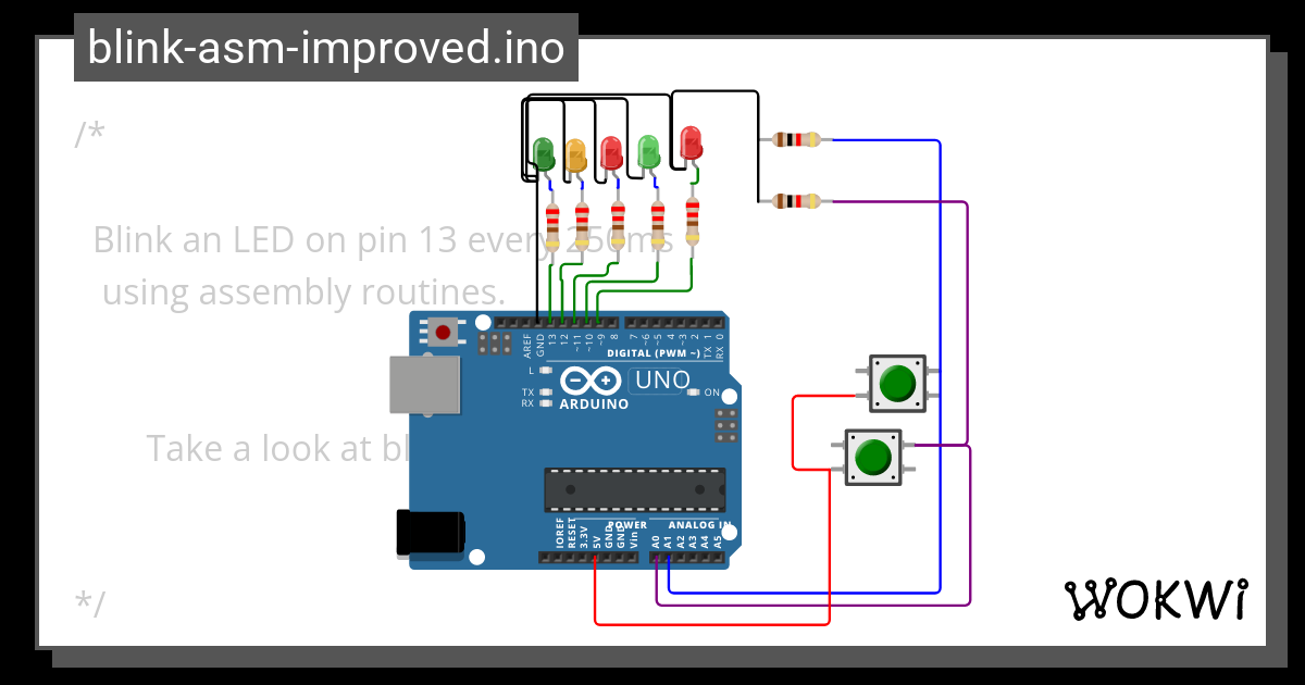 Blink Asm Improved Ino Wokwi ESP32 STM32 Arduino Simulator