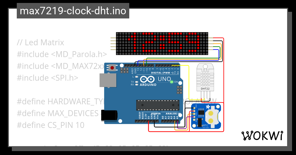 Max7219 Clock Dht Ino Wokwi ESP32 STM32 Arduino Simulator