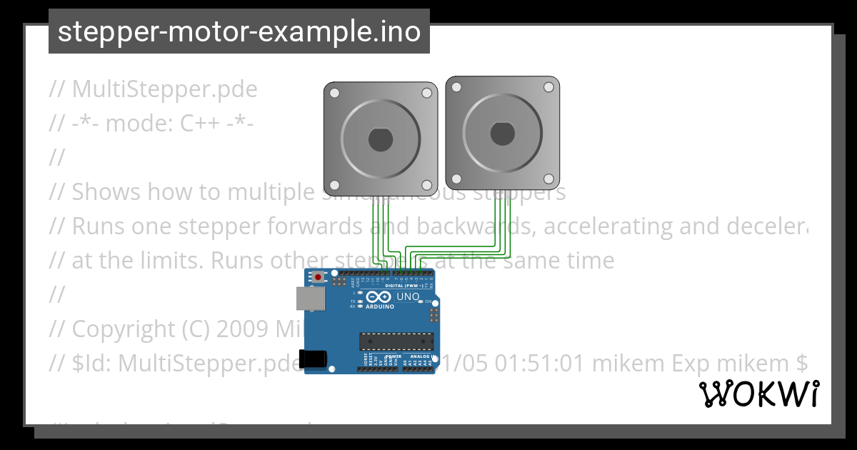 2 STEPPER EXAMPLE Ino Wokwi ESP32 STM32 Arduino Simulator