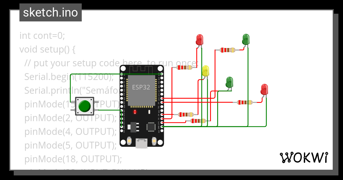 Pisca Led Semaforo Wokwi Esp Stm Arduino Simulator