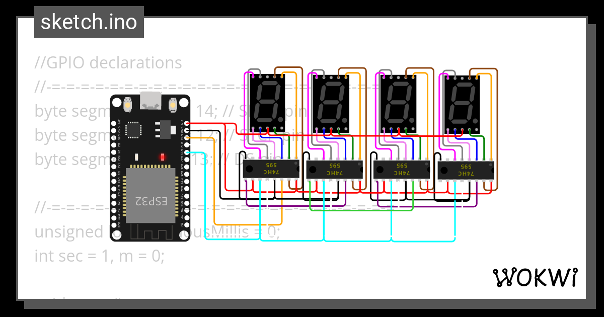 ESP32 7 Segment 4 Digit Wokwi ESP32 STM32 Arduino Simulator