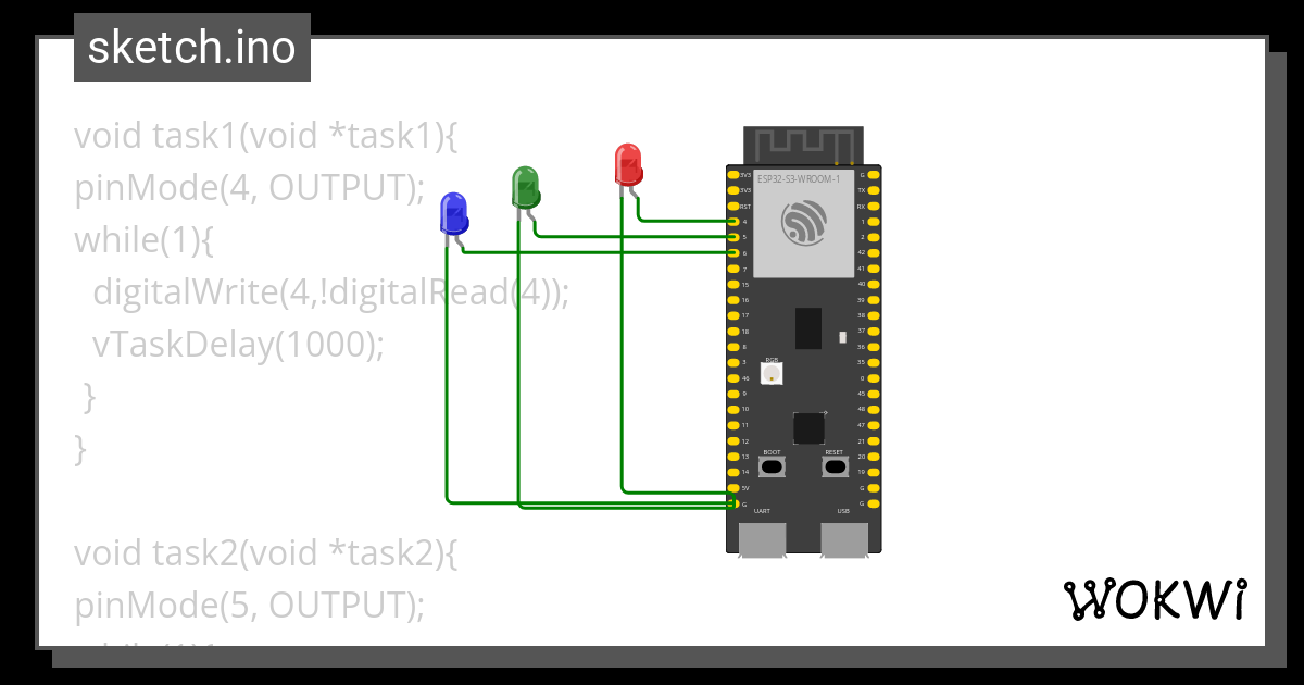 FreeRTOS多任务点灯 Wokwi ESP32 STM32 Arduino Simulator