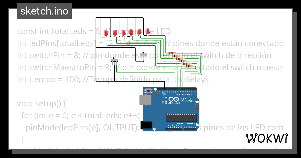 Secuencia De 6 Leds Wokwi ESP32 STM32 Arduino Simulator