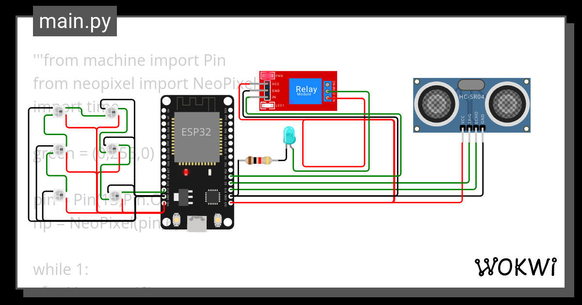 灯带 超声波 控制 Wokwi ESP32 STM32 Arduino Simulator