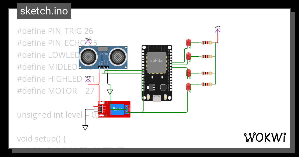 Water Level Monitoring Wokwi ESP32 STM32 Arduino Simulator