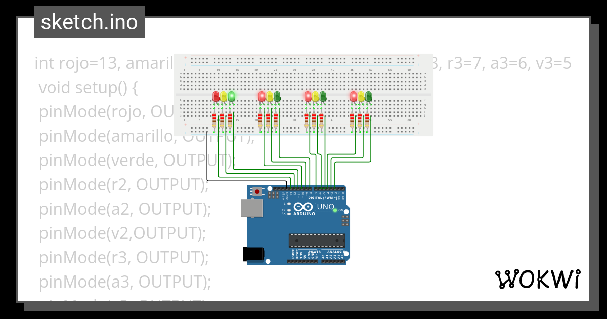 Semáforo de 4 vías Wokwi ESP32 STM32 Arduino Simulator