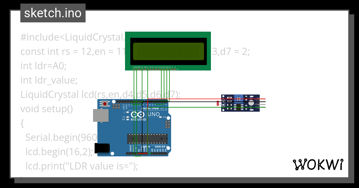 Ldr And Liquid Crystal Wokwi Esp Stm Arduino Simulator