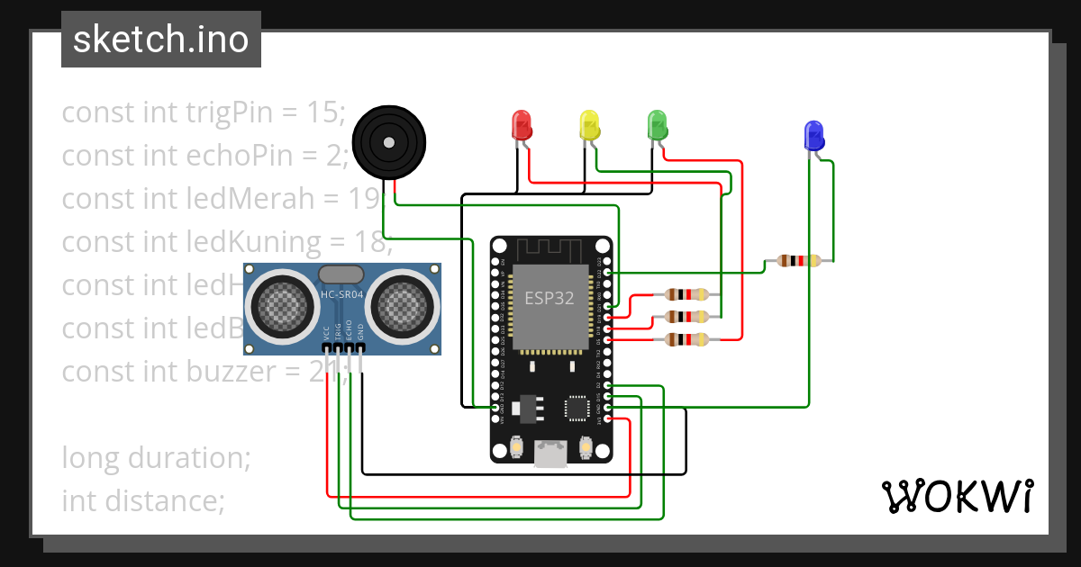 Pengukuran Jarak Dengan Indikator LED Wokwi ESP32 STM32 Arduino