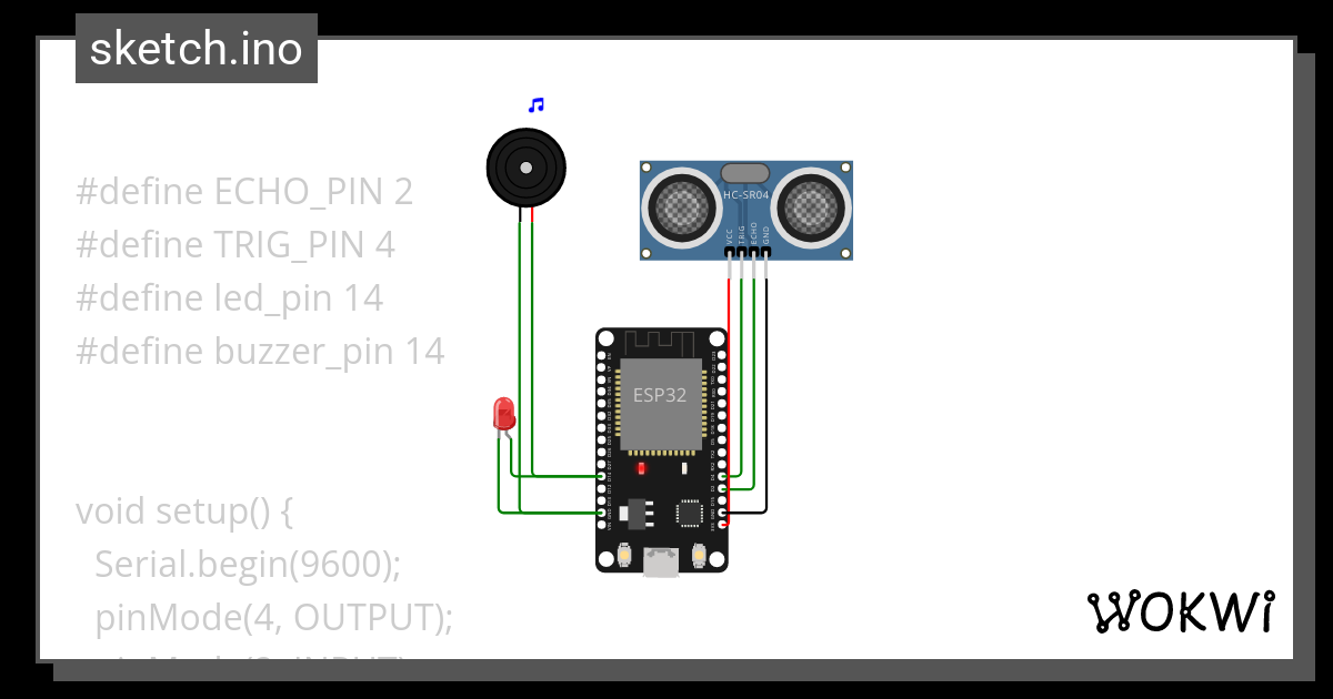 Ultrasonic Buzzer Led Using Esp32 Wokwi ESP32 STM32 Arduino