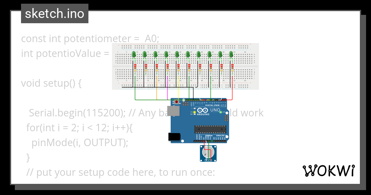 Using Potention And Multiple LED To Illustrate Graph Like Visualization