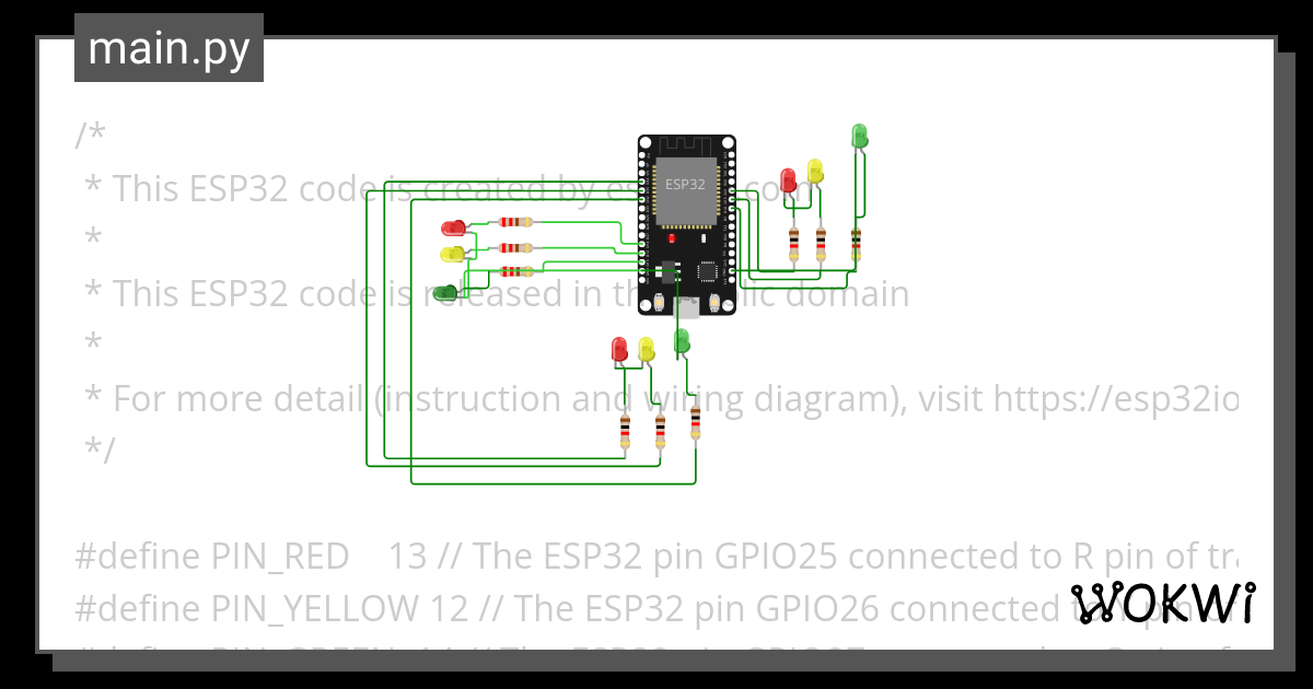 Traffic Light With ESP32 Py Copy Wokwi ESP32 STM32 Arduino Simulator