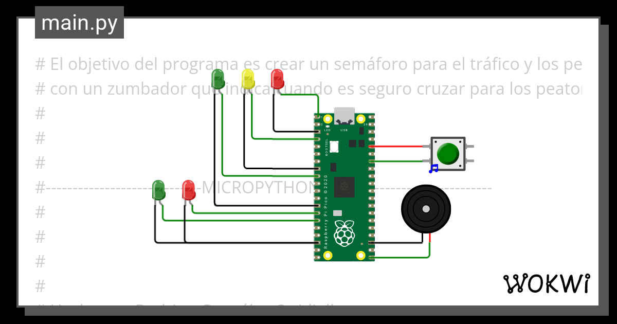 Semáforo con buzzer MicroPython Wokwi ESP32 STM32 Arduino Simulator