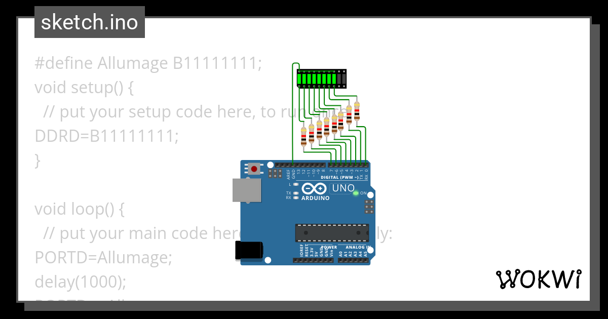 Chenillard Allumage Ext Wokwi ESP32 STM32 Arduino Simulator