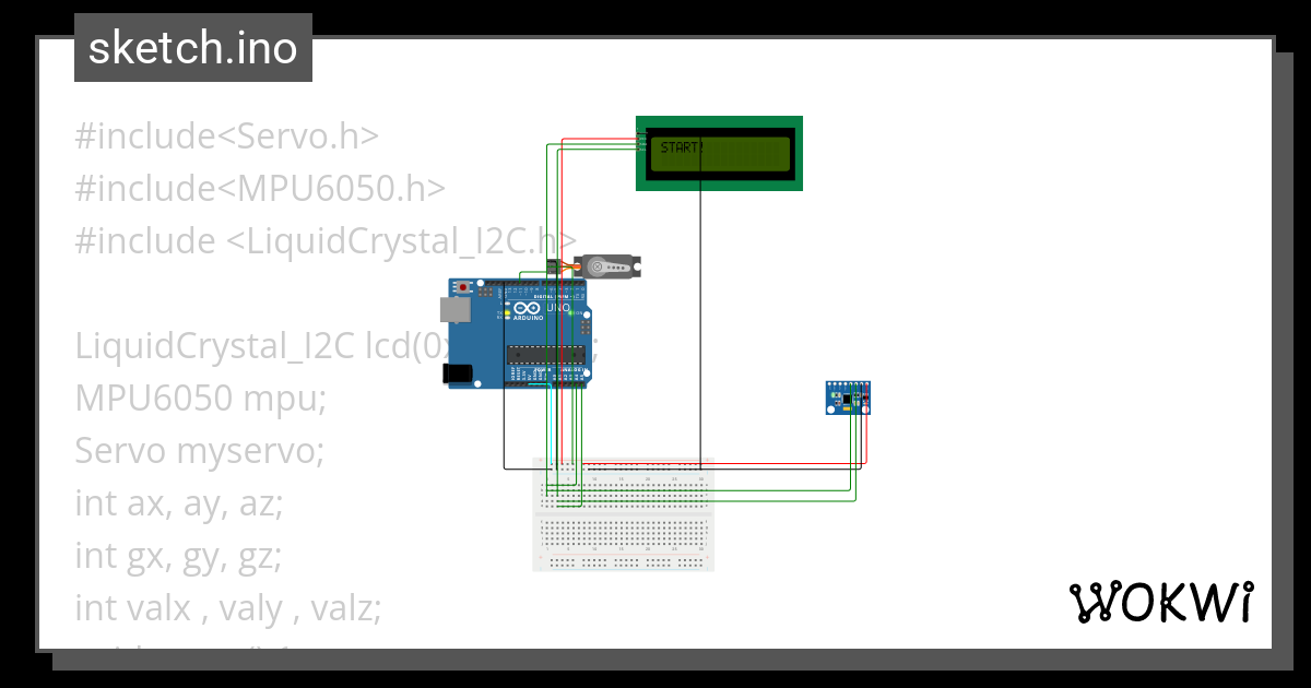 Gyro Servo Lcdi2c Wokwi ESP32 STM32 Arduino Simulator