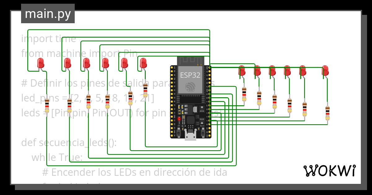 Secuencia De Luces Wokwi ESP32 STM32 Arduino Simulator