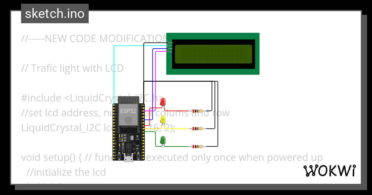 Traffic Light With LCD Wokwi ESP32 STM32 Arduino Simulator