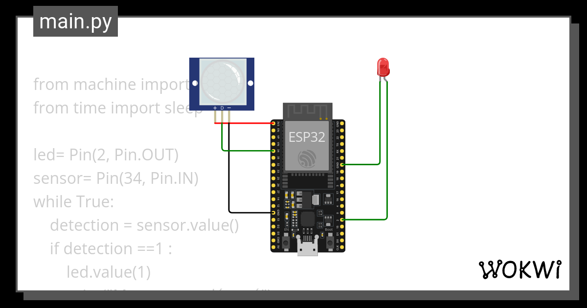 PIR SENSOR MICRO PYTHON Wokwi ESP32 STM32 Arduino Simulator