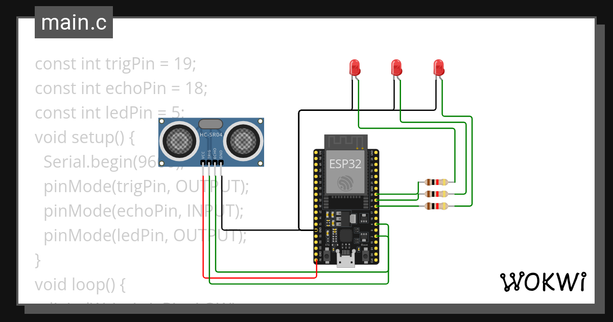 Challenges Pengukuran Jarak Dengan Indikator Led Wokwi Esp Stm