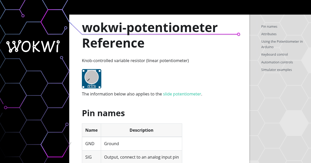 wokwi-potentiometer Reference | Wokwi Docs