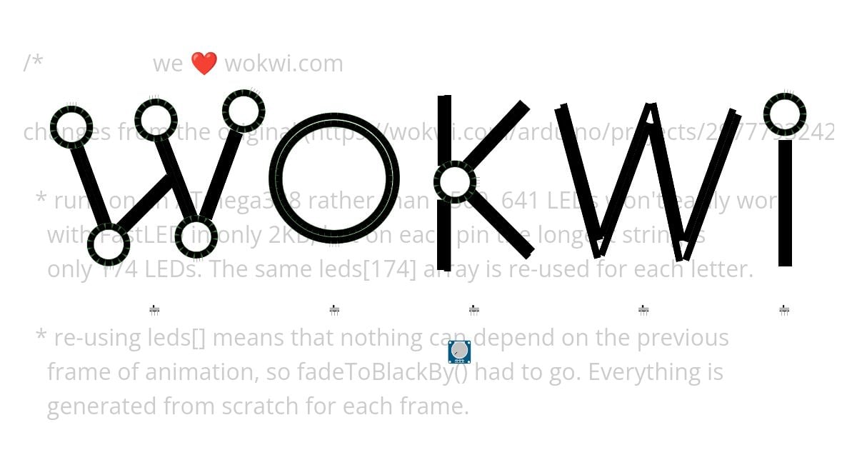 Wokwi logo using 614 LEDs (ported to Nano) simulation