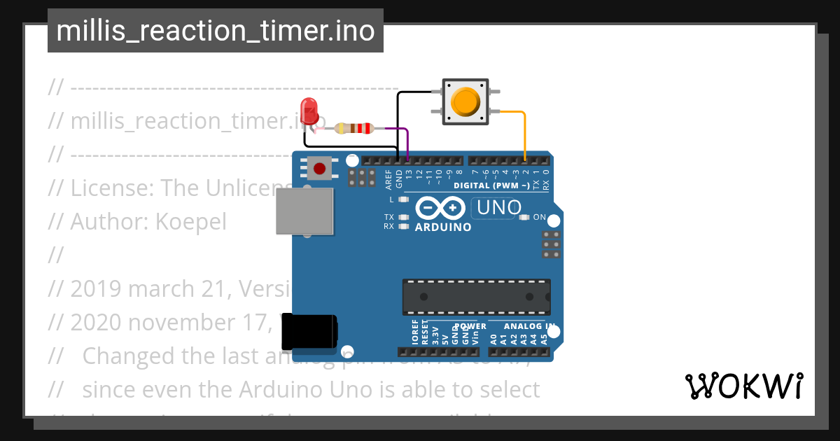 millis_reaction_timer.ino Wokwi ESP32, STM32, Arduino Simulator