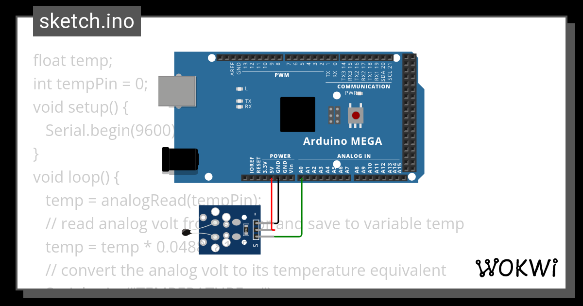 TEMPERATURE SENSOR Wokwi ESP32, STM32, Arduino Simulator