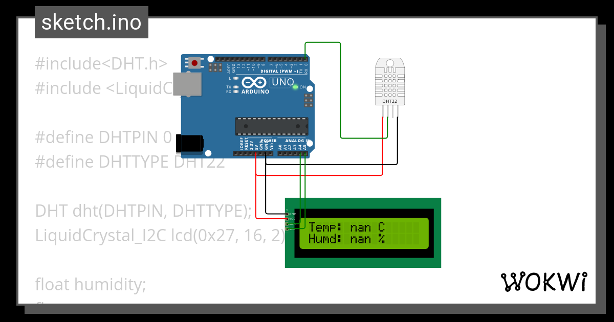 (DHT with LCD) - Wokwi ESP32, STM32, Arduino Simulator