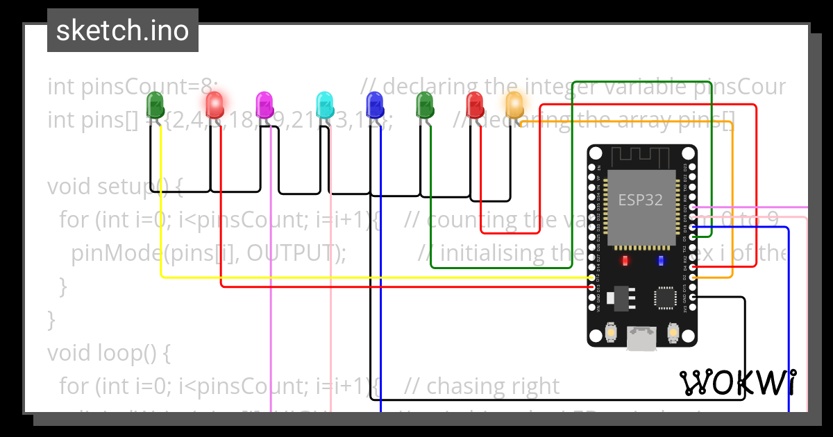 LED Running - Wokwi ESP32, STM32, Arduino Simulator