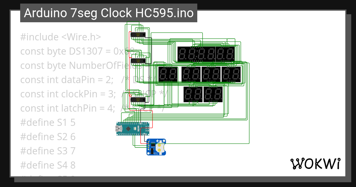 Arduino 7seg Clock HC595.ino - Wokwi Arduino and ESP32 Simulator