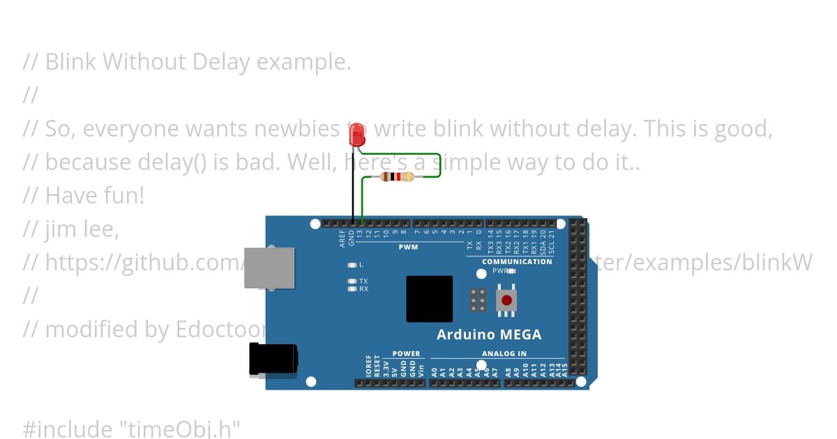 blinkWithoutDelay.ino simulation