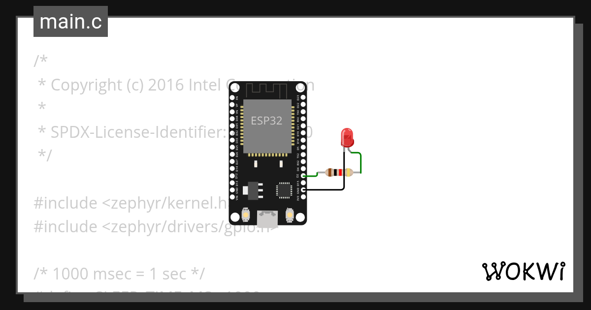 ZephyrOS ESP32 Blink Wokwi ESP32, STM32, Arduino Simulator