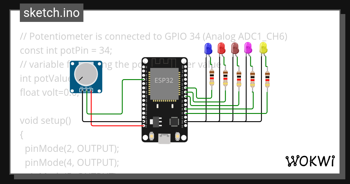Potentiometer Wokwi ESP32, STM32, Arduino Simulator