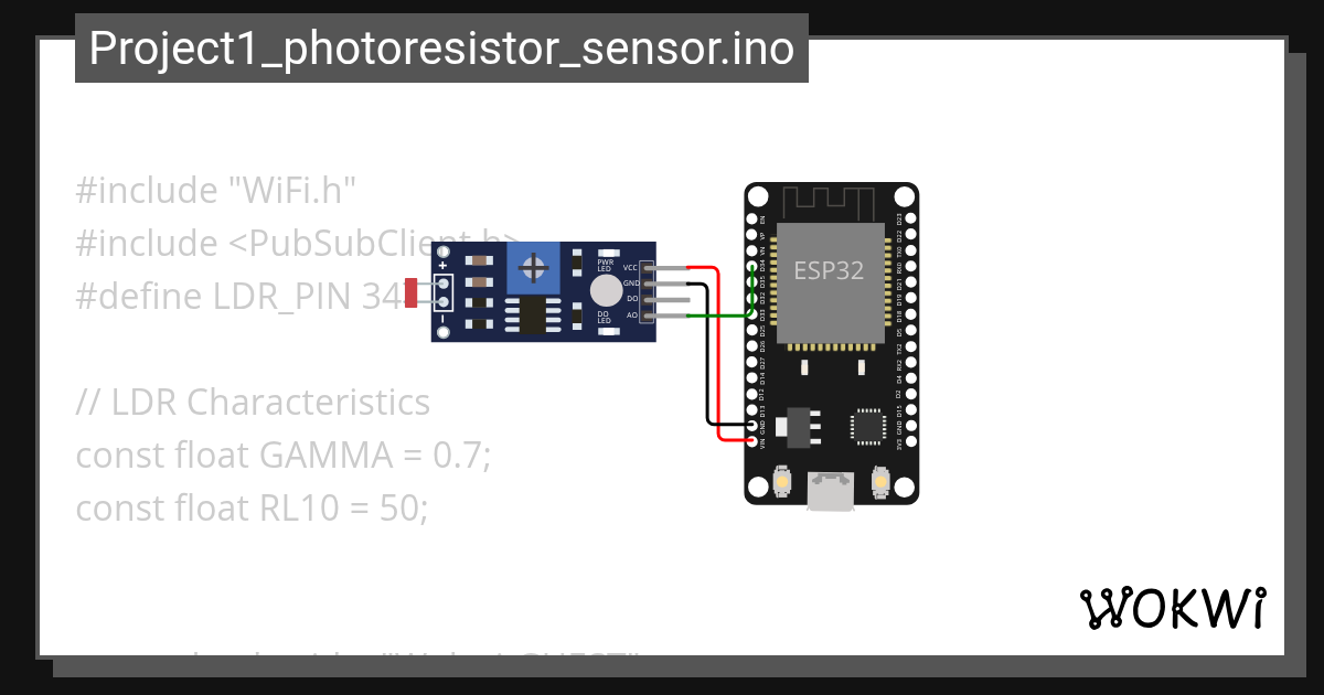Project1_photoresistor_sensor.ino - Wokwi ESP32, STM32, Arduino Simulator
