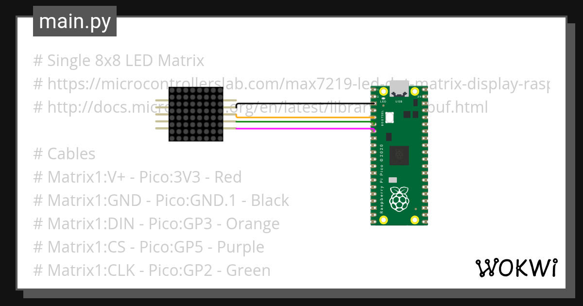 Single LED 8x8 M7219 Matrix - Wokwi Arduino and ESP32 Simulator
