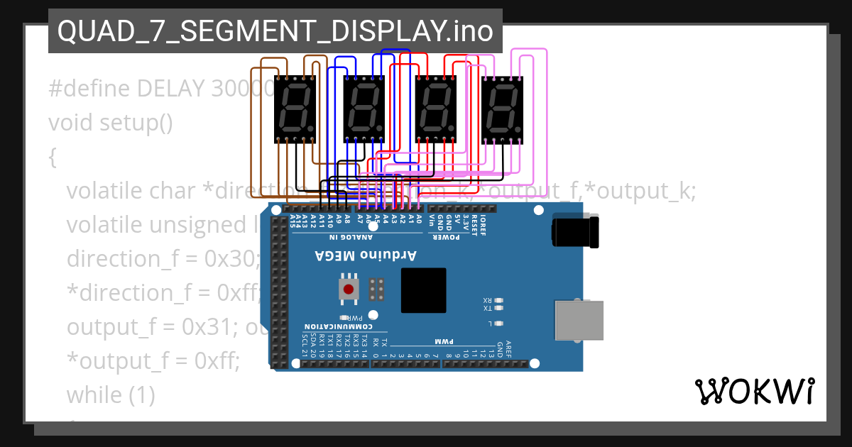 QUAD_7_SEGMENT_DISPLAY.ino - Wokwi ESP32, STM32, Arduino Simulator
