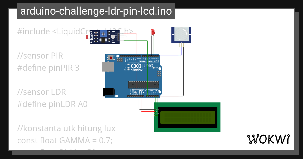Materi - 10 Challange LDR and PIR - Wokwi ESP32, STM32, Arduino Simulator