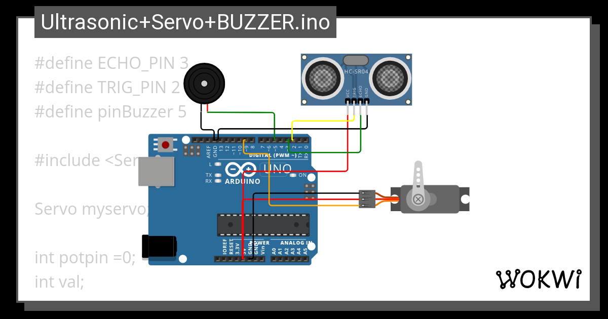 Ultrasonic Servo Buzzer Ino Wokwi Esp Stm Arduino Simulator