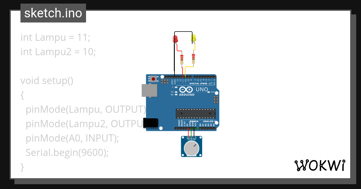 Fading 2 LED with Potentiometer Wokwi ESP32, STM32, Arduino Simulator