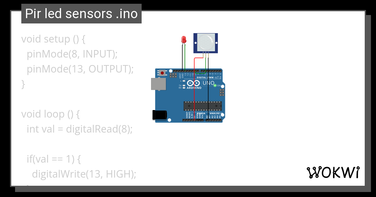 Pir led sensors .ino - Wokwi ESP32, STM32, Arduino Simulator