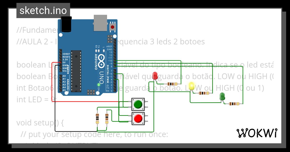 Aula Ligar Em Sequencia Leds Botoes Wokwi Esp Stm Arduino Simulator