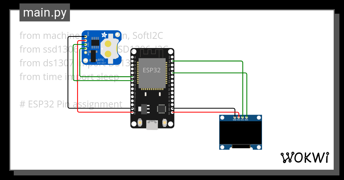 ssd1306 OLED_RTC sample - Wokwi ESP32, STM32, Arduino Simulator