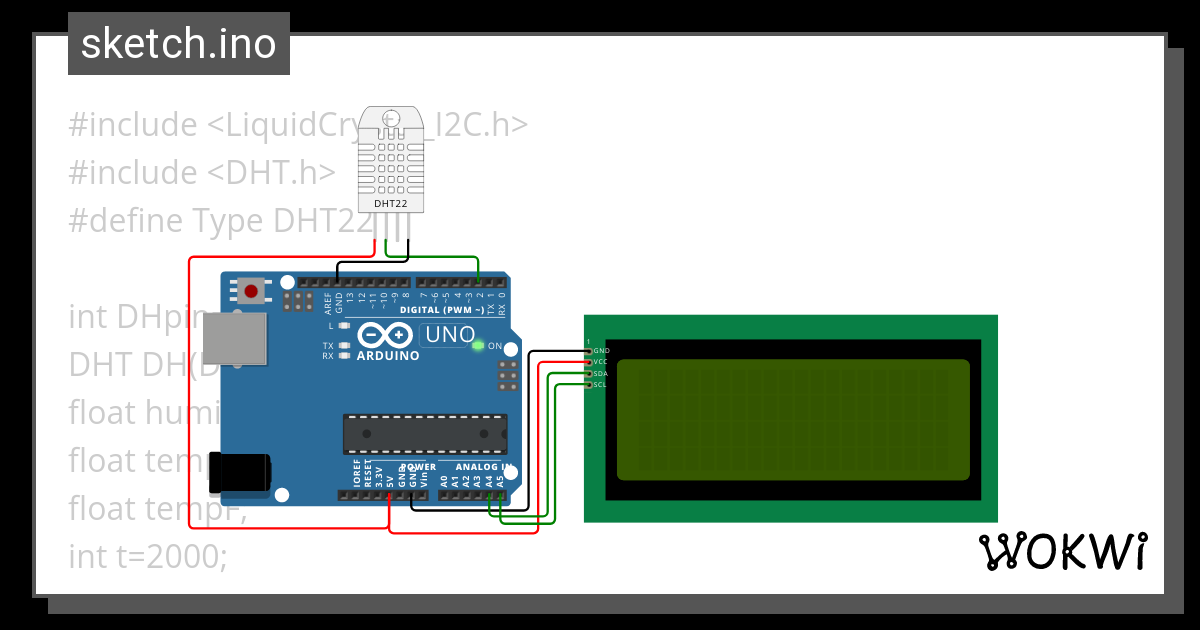 DHT22 with LCD I2C - Wokwi ESP32, STM32, Arduino Simulator