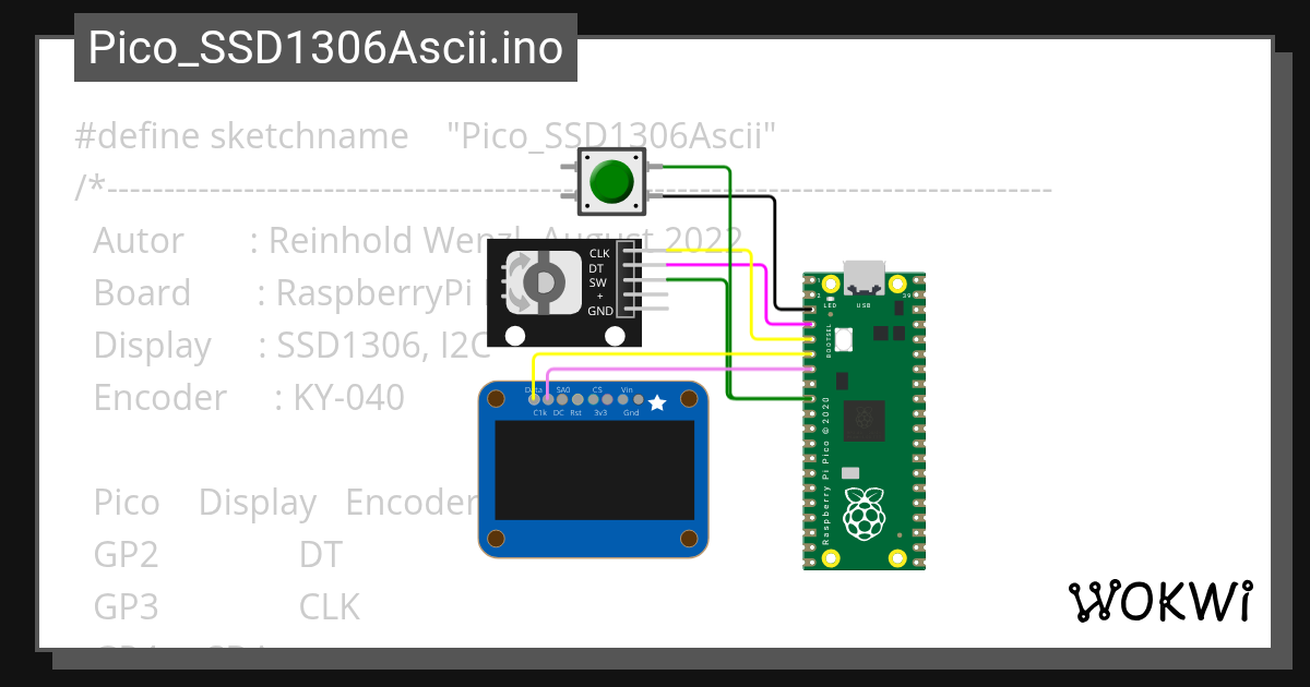 Pico_SSD1306Ascii.ino - Wokwi Arduino and ESP32 Simulator