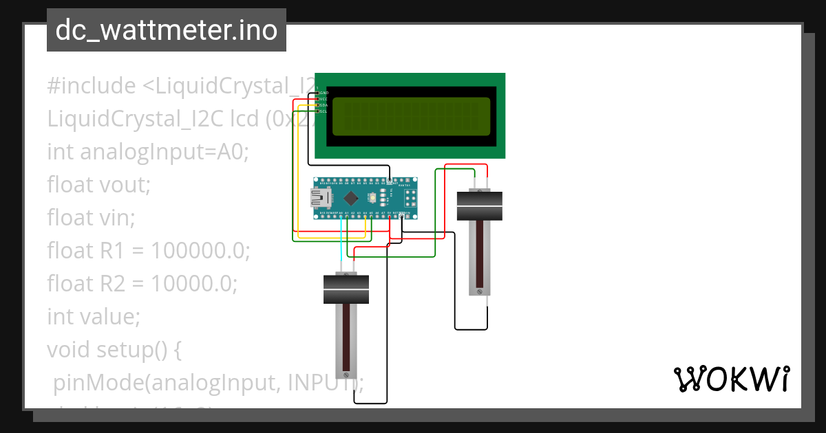 dc_wattmeter.ino Wokwi ESP32, STM32, Arduino Simulator