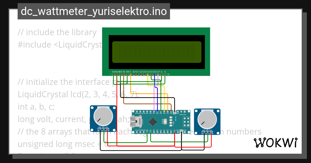 dc_wattmeter_yuriselektro.ino Wokwi ESP32, STM32, Arduino Simulator