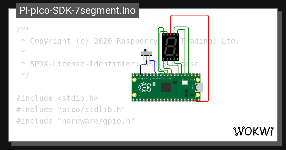 Pi pico sdk 7segment ino wokwi esp32 stm32 arduino simulator