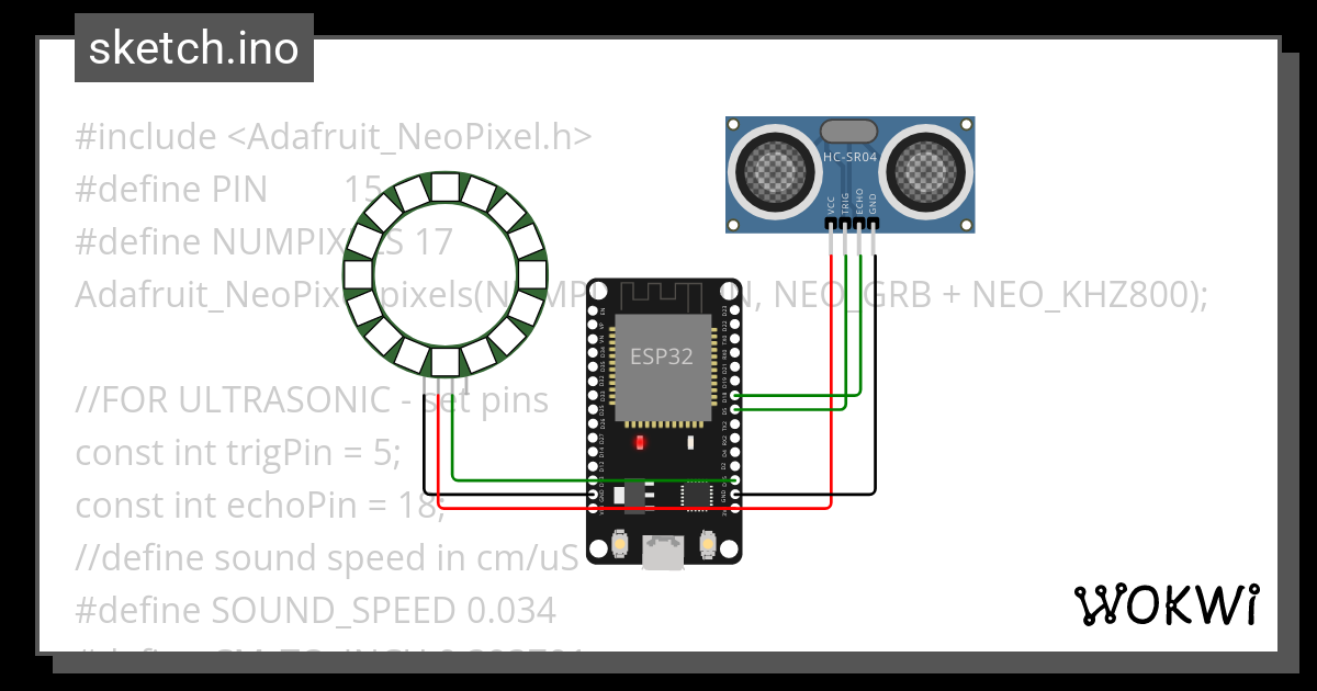 Esp32 Neopixel Ultrasonic - Wokwi Esp32, Stm32, Arduino Simulator