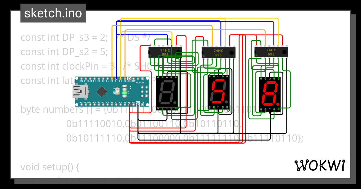 3 Shift Register 7 Segment Indicator Wokwi Esp32 Stm32 Arduino Simulator 5576