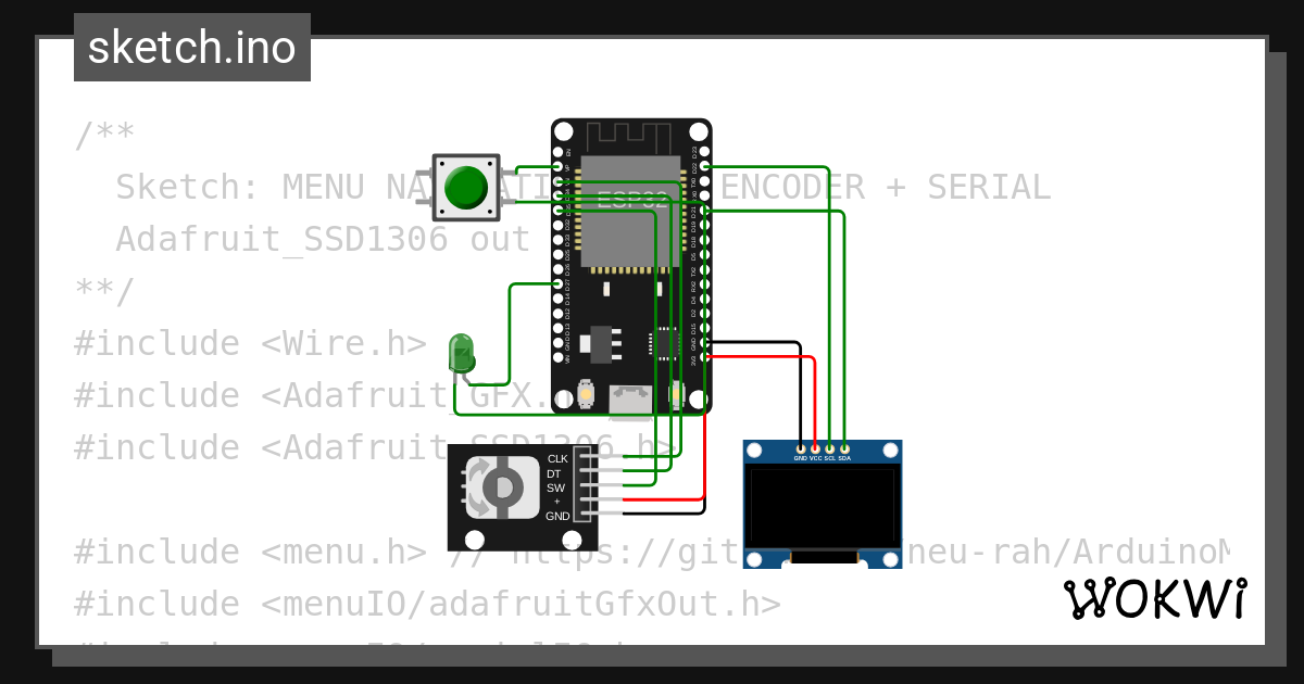 Arduinomenu adafruit ssd1306 aiencoder wokwi arduino and esp32 simulator