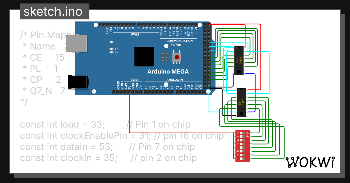 74HC265 Chain Test - Wokwi ESP32, STM32, Arduino Simulator
